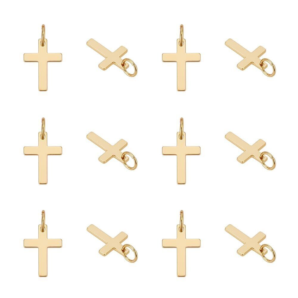 2688 12Pcs Real 14K Gold Plated Cross Charms Golden Cross Pendants Easter